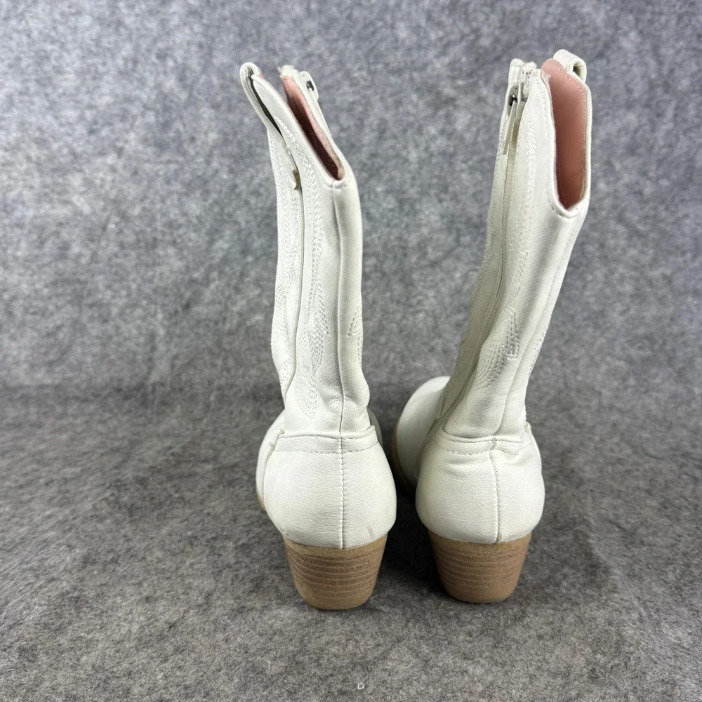 Kids White Western Cowboy Boots Faux Leather Side Zip Size 1M